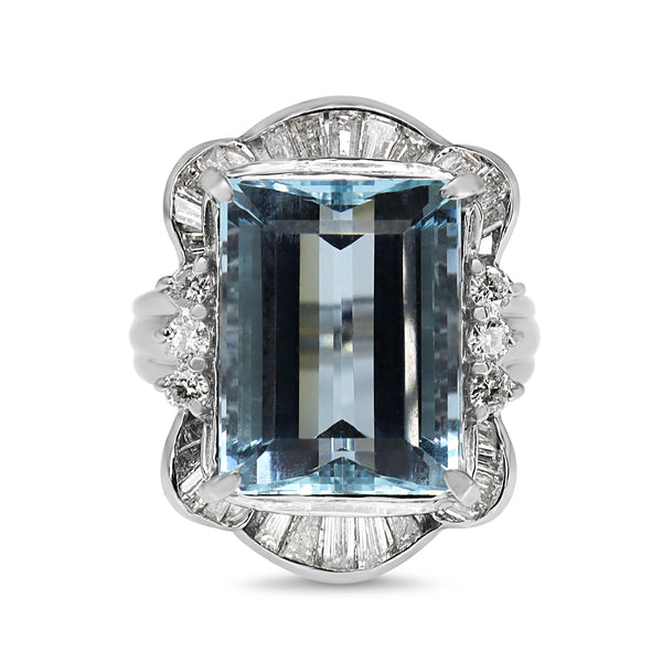Platinum Aquamarine and Diamond Vintage Cocktail Ring