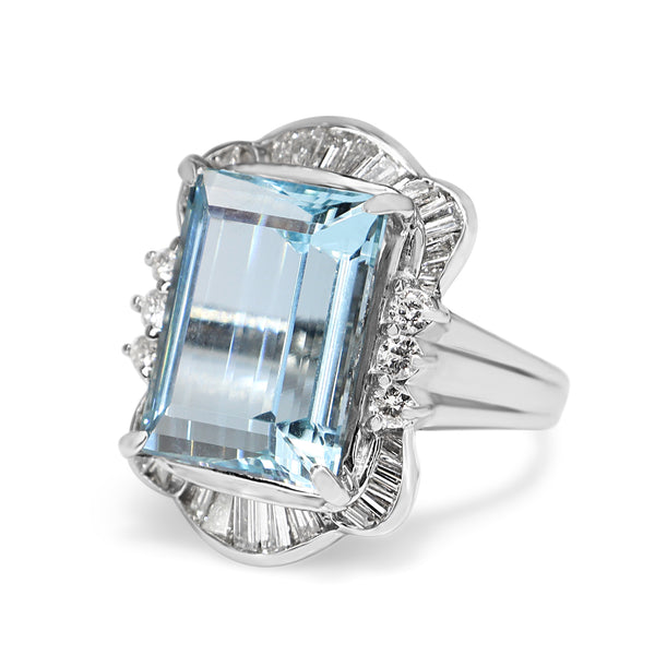 Platinum Aquamarine and Diamond Vintage Cocktail Ring