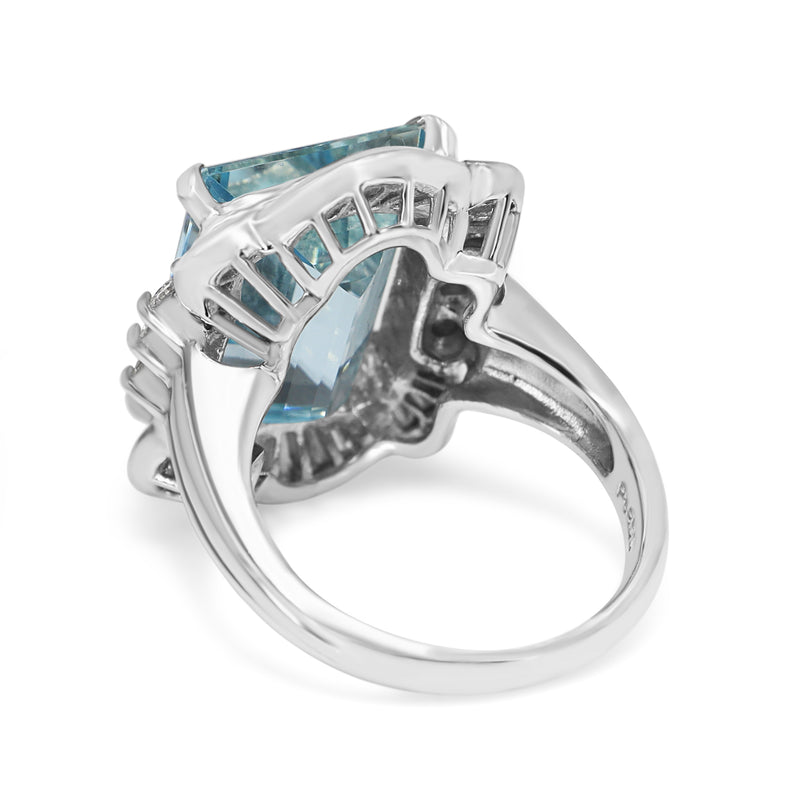 Platinum Aquamarine and Diamond Vintage Cocktail Ring