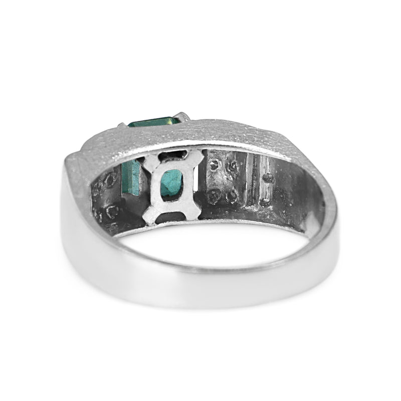 18ct White Gold Emerald and Single Cut Diamond Vintage Ring