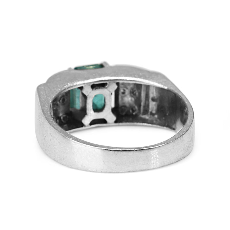 18ct White Gold Emerald and Single Cut Diamond Vintage Ring