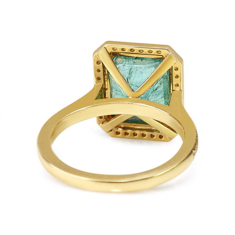18ct Yellow Gold Emerald and Diamond Halo Ring