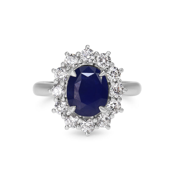 18ct White Gold Sapphire and Diamond Cluster Halo Ring