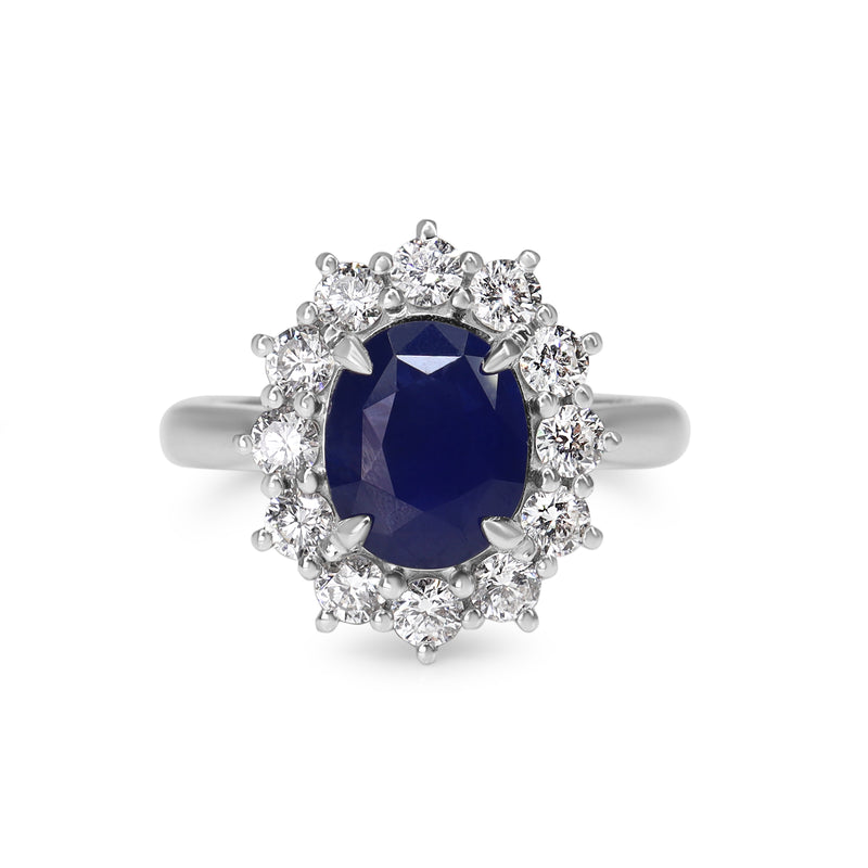 18ct White Gold Sapphire and Diamond Cluster Halo Ring