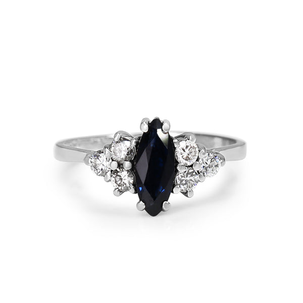 18ct White Gold Marquise Sapphire and Diamond Ring