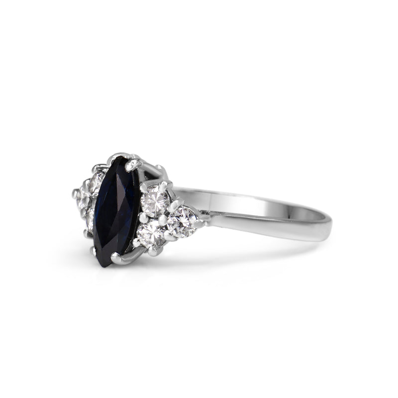 18ct White Gold Marquise Sapphire and Diamond Ring