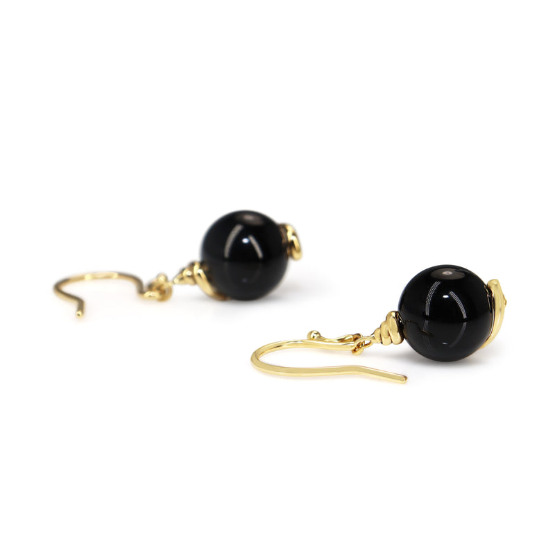 18ct Yellow Gold Onyx Drop Earrings