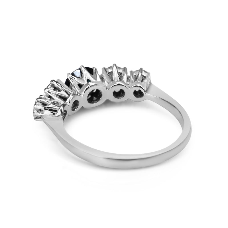 18ct White Gold Sapphire and Old Cut Diamond 5 Stone Ring
