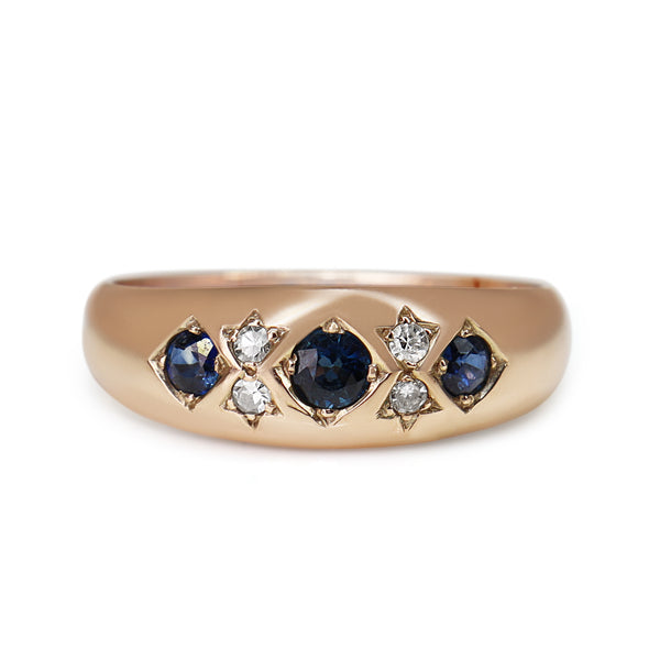 9ct Rose Gold Sapphire and Diamond Gypsy Style Band Ring
