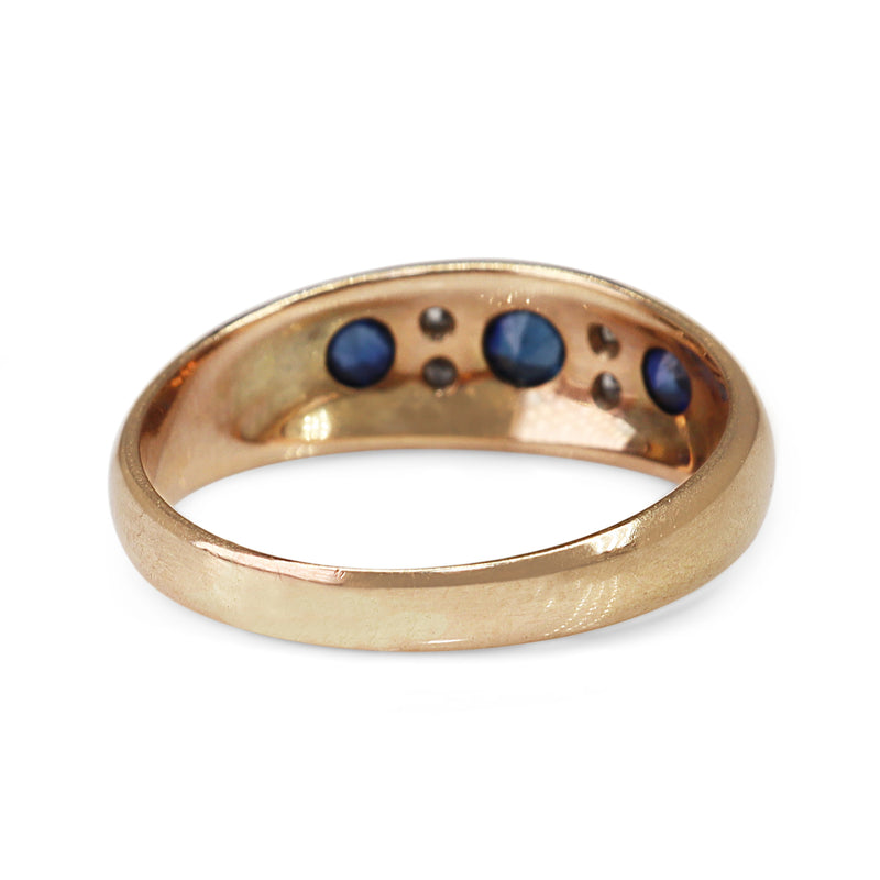 9ct Rose Gold Sapphire and Diamond Gypsy Style Band Ring
