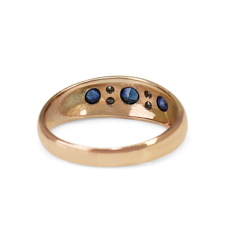 9ct Rose Gold Sapphire and Diamond Gypsy Style Band Ring