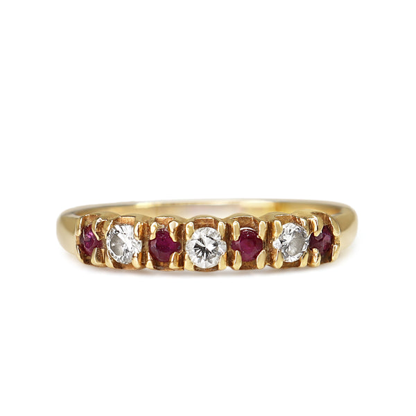9ct Yellow Gold Ruby and Diamond Band Ring