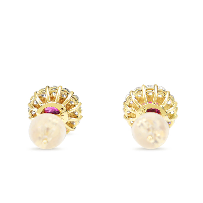 18ct Yellow Gold Ruby and Diamond Halo Stud Earrings