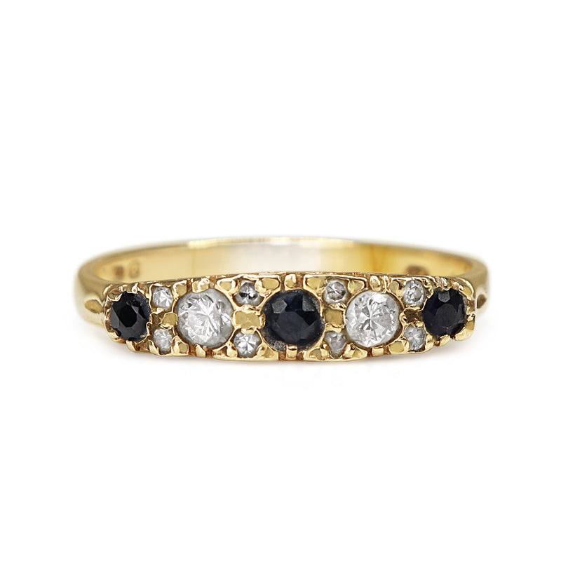 9ct Yellow Gold Sapphire and Diamond 5 Stone Ring