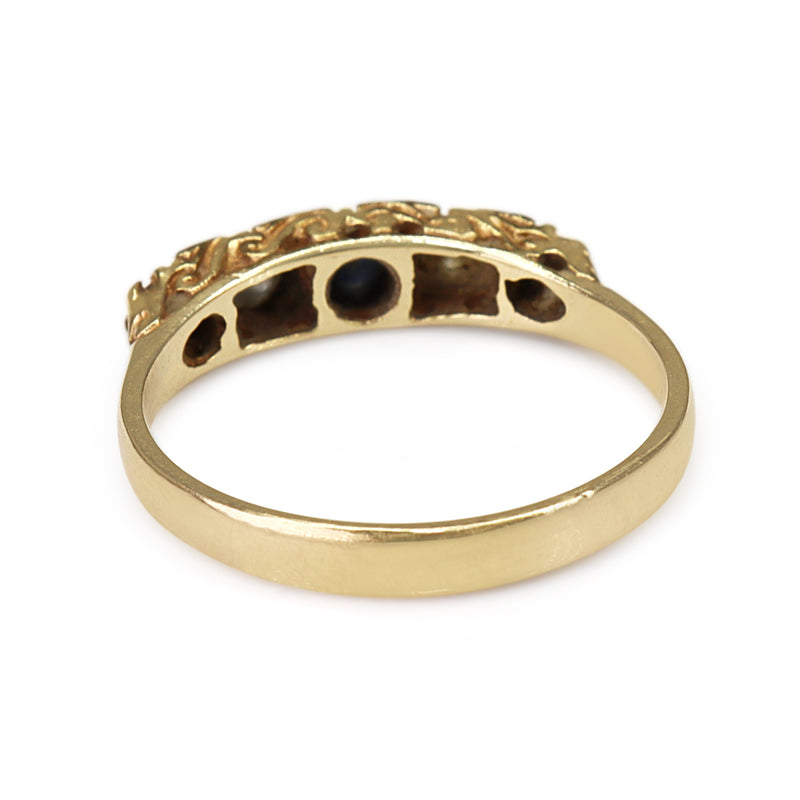 9ct Yellow Gold Sapphire and Diamond 5 Stone Ring
