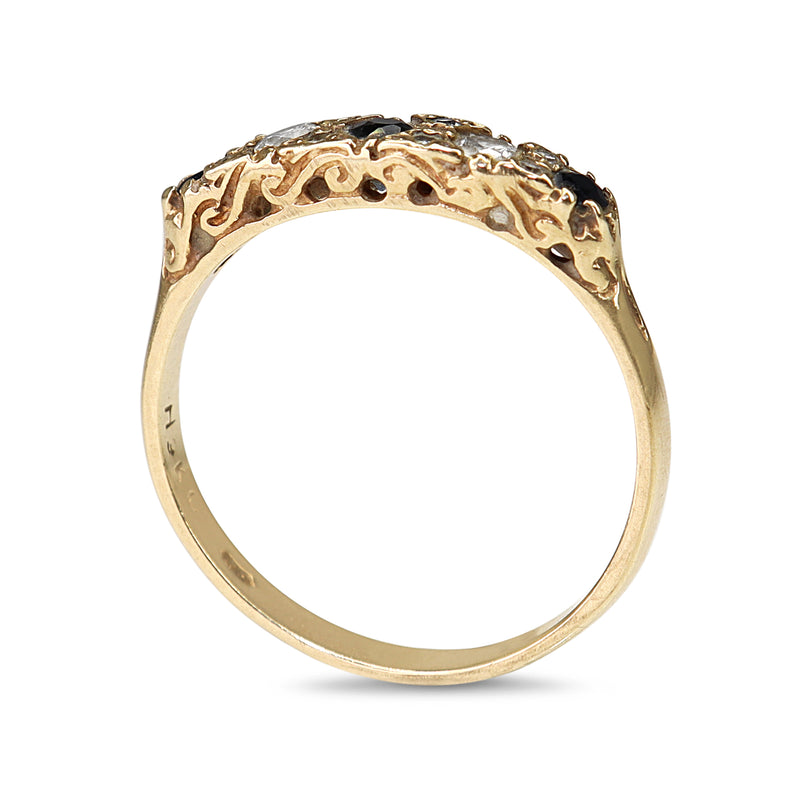 9ct Yellow Gold Sapphire and Diamond 5 Stone Ring