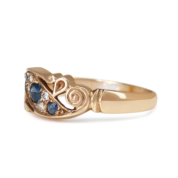 9ct Yellow Gold Sapphire and Diamond Antique Style Ring