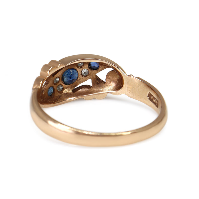 9ct Yellow Gold Sapphire and Diamond Antique Style Ring