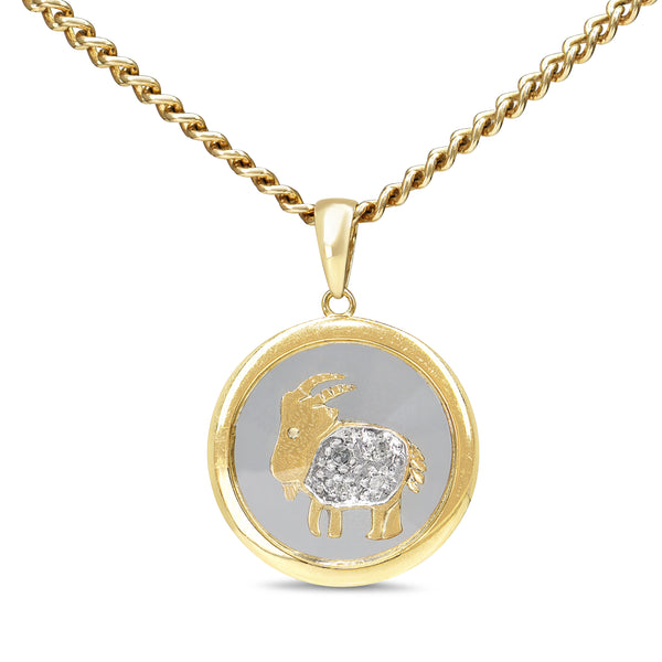 18ct Yellow Gold Capricorn Star Sign Diamond Swivel Pendant on 9ct Yellow Gold Chain