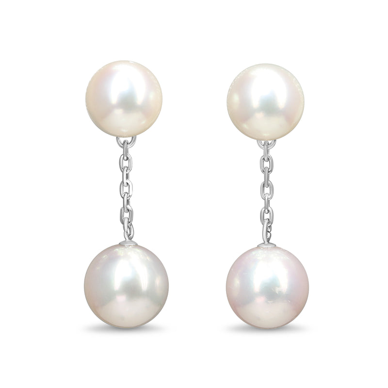14ct White Gold 8 - 9mm Drop Akoya Pearl Earrings