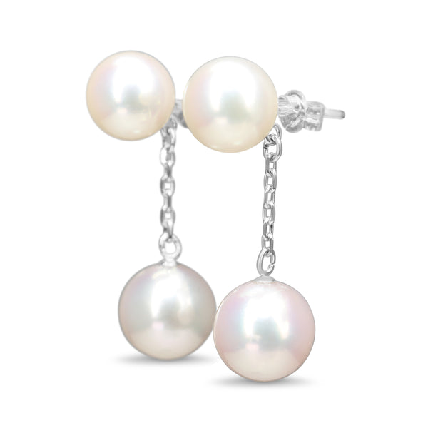14ct White Gold 8 - 9mm Drop Akoya Pearl Earrings