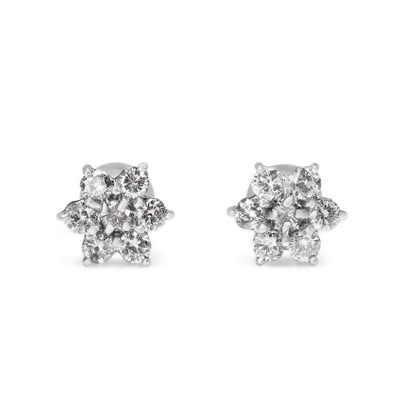Platinum Diamond Flower Cluster Stud Earrings
