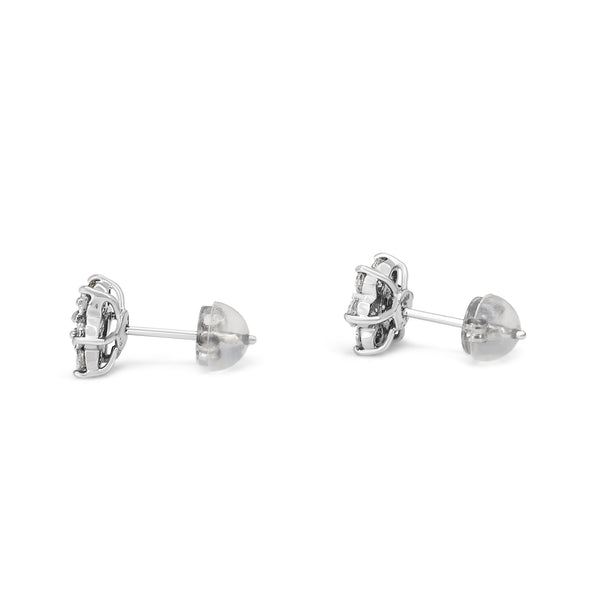 Platinum Diamond Flower Cluster Stud Earrings