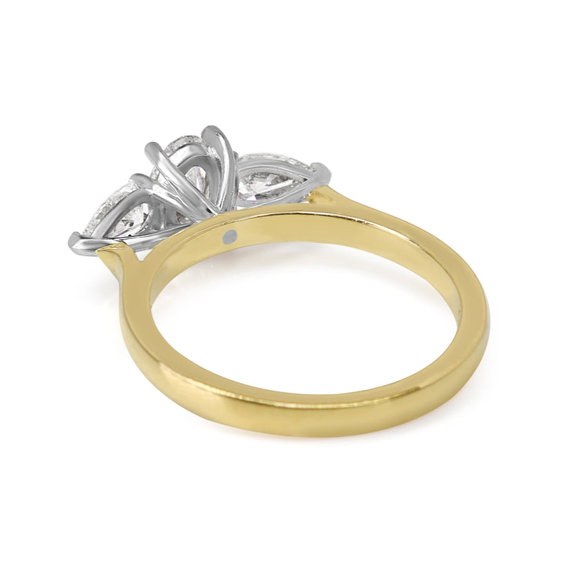 18ct Yellow and White Gold Oval and Pear Diamond 3 Stone Ring