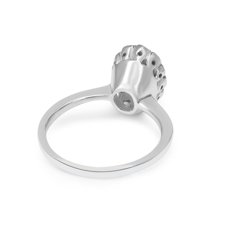 Platinum Ruby and Single Cut Diamond Halo Ring