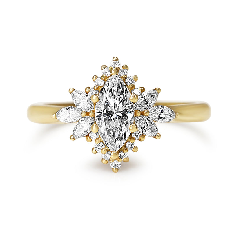 18ct Yellow Gold Marquise Diamond Halo Ring