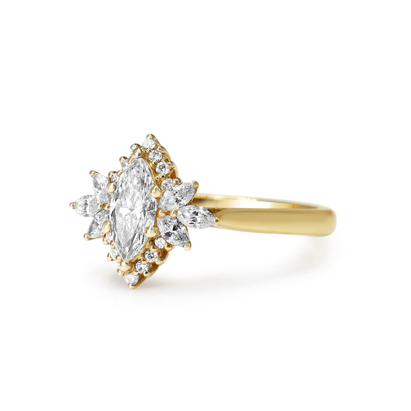 18ct Yellow Gold Marquise Diamond Halo Ring