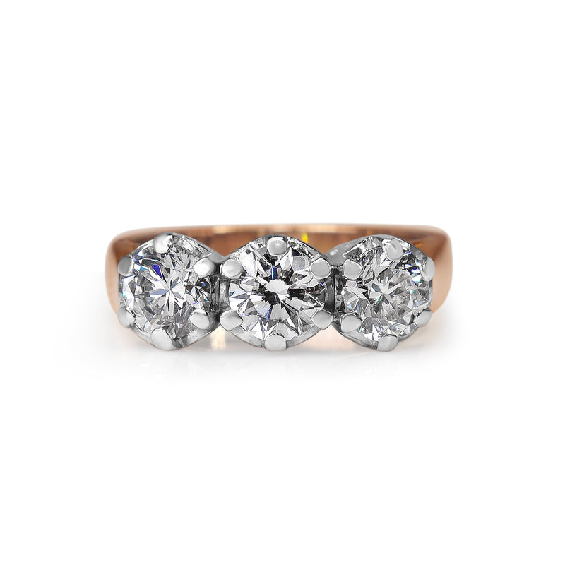 18ct Rose and White Gold 3 Stone Diamond Ring
