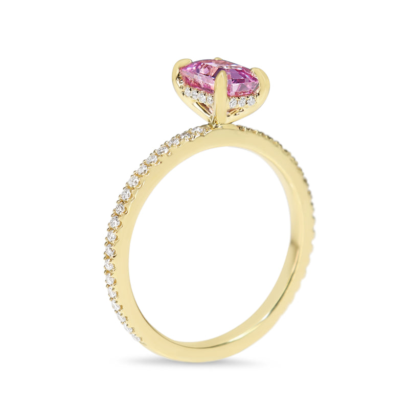 18ct Yellow Gold Emerald Cut Pink Sapphire and Diamond Ring