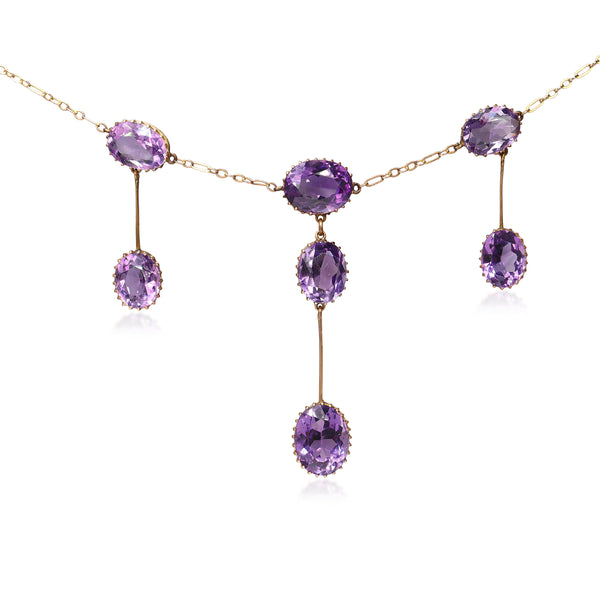 9ct Rose / Old Gold Antique Amethyst Victorian Necklace