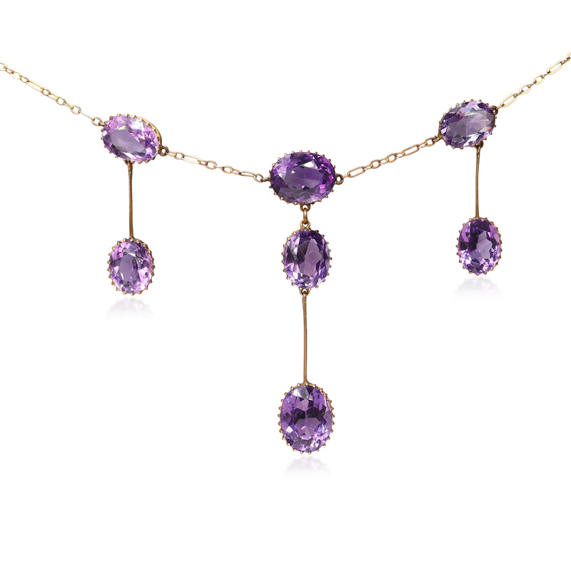 9ct Rose / Old Gold Antique Amethyst Victorian Necklace