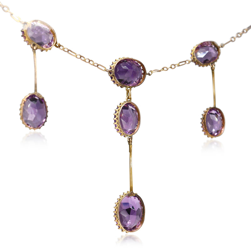 9ct Rose / Old Gold Antique Amethyst Victorian Necklace