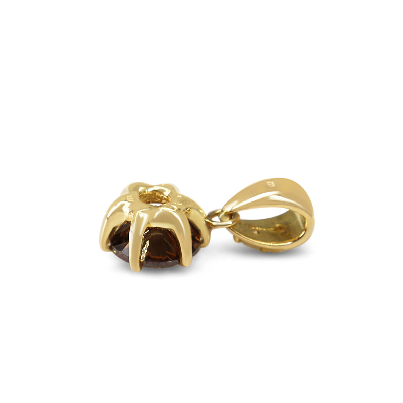 18ct Yellow Gold Champagne Diamond Solitaire Pendant