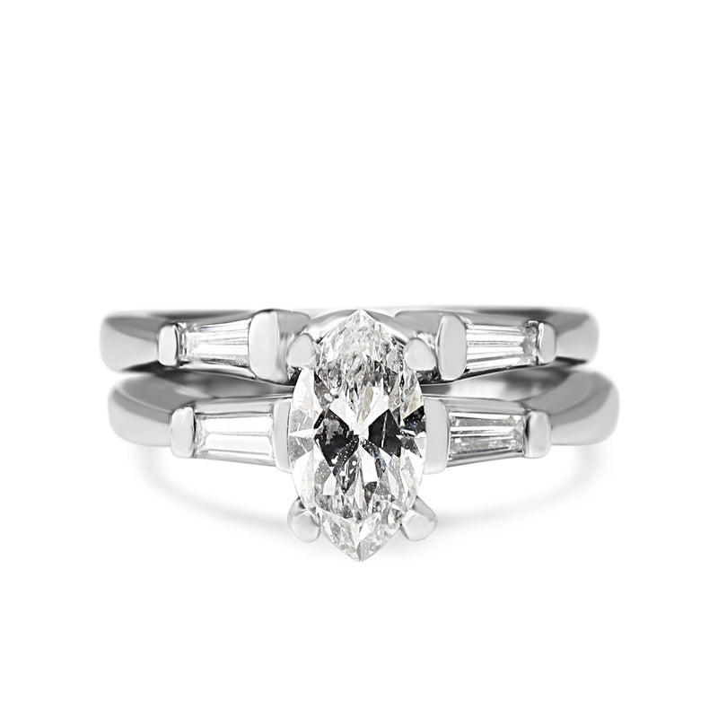Platinum Marquise and Baguette Diamond Ring