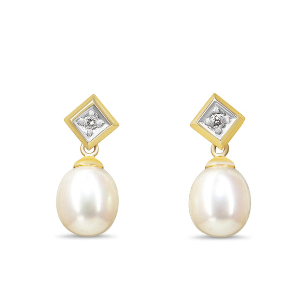 14ct Yellow Gold Fresh Water Pearl and Diamond Earrings