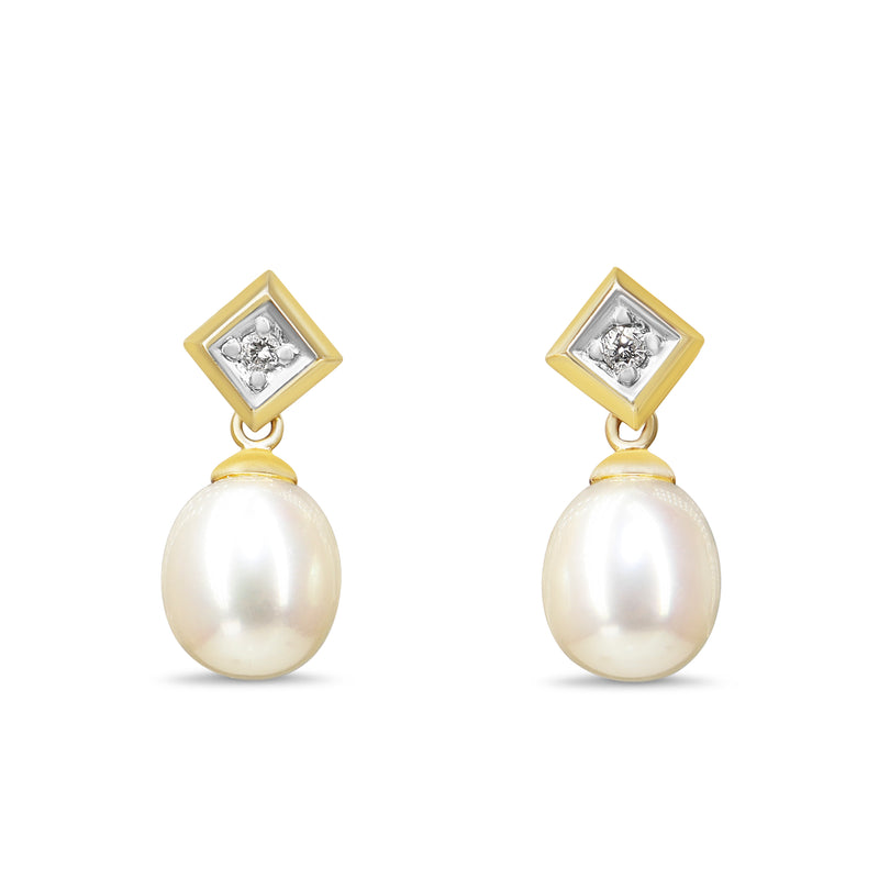 14ct Yellow Gold Fresh Water Pearl and Diamond Earrings