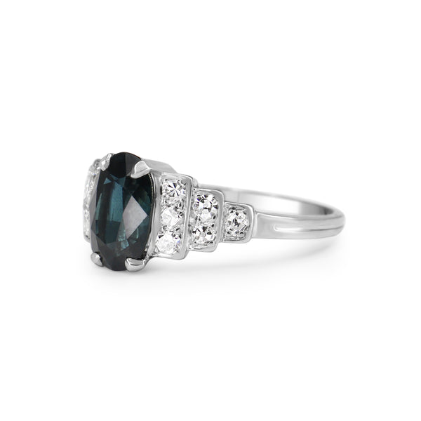 Platinum Sapphire and Single Cut Diamond Art Deco Ring