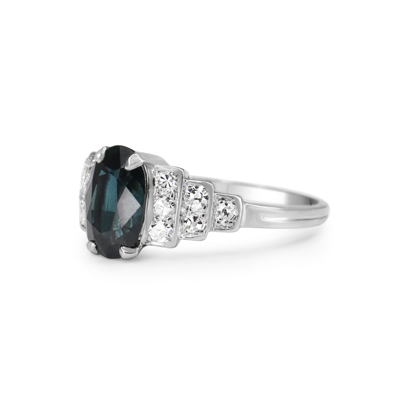 Platinum Sapphire and Single Cut Diamond Art Deco Ring