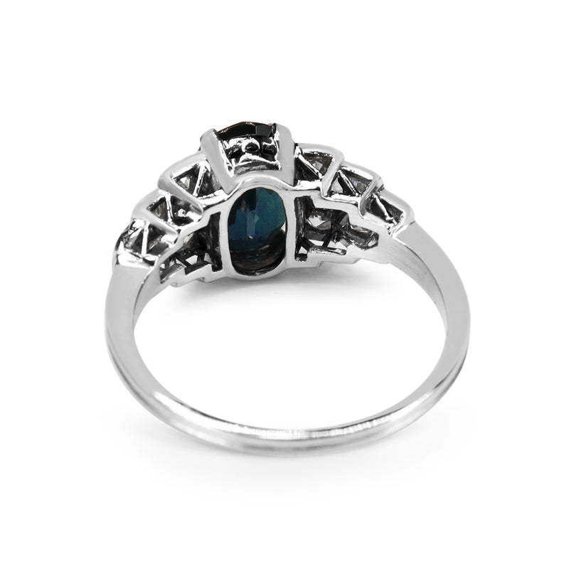 Platinum Sapphire and Single Cut Diamond Art Deco Ring