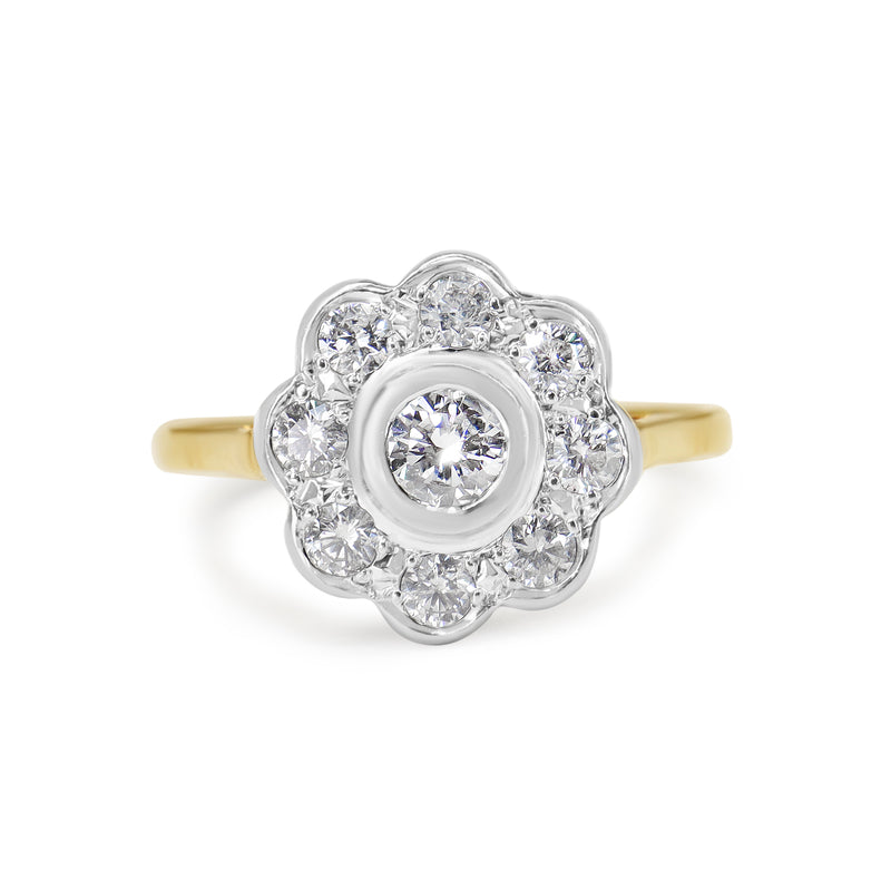 18ct Yellow and White Gold Diamond Daisy Ring