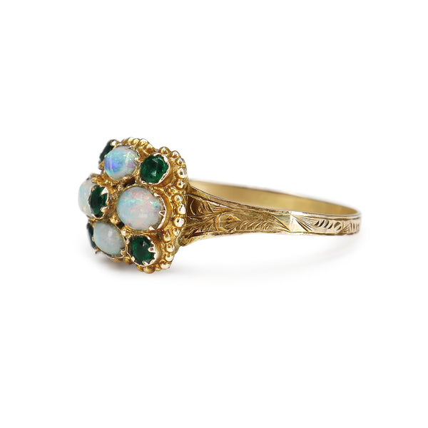 9ct Yellow Gold Antique Georgian Opal and Emerald Ring