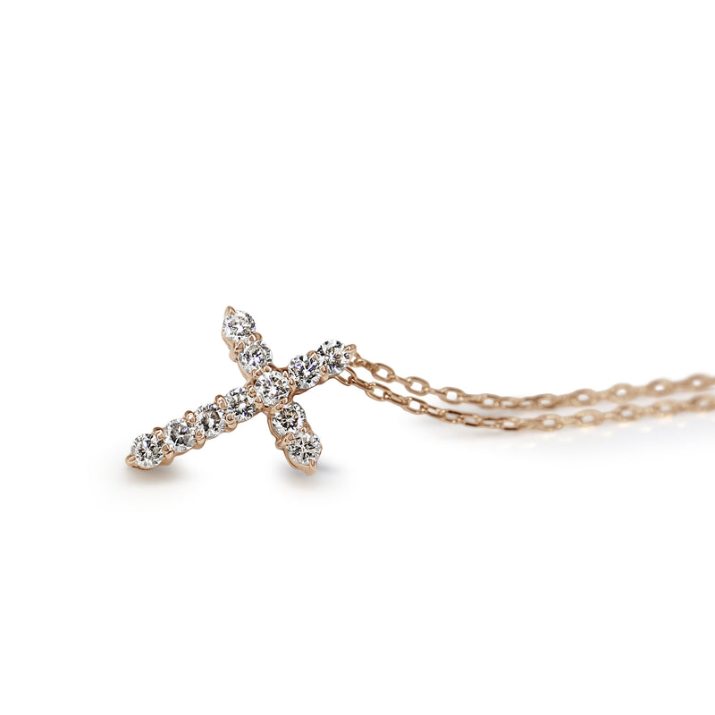 18ct Rose Gold Diamond Cross Necklace