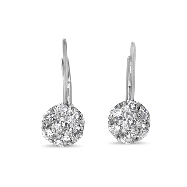 18ct White Gold Diamond Cluster Drop Earrings