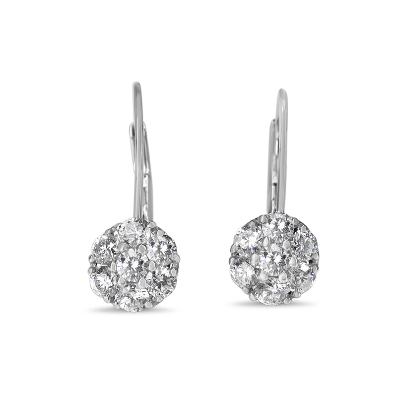 18ct White Gold Diamond Cluster Drop Earrings