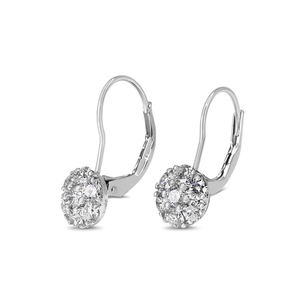 18ct White Gold Diamond Cluster Drop Earrings