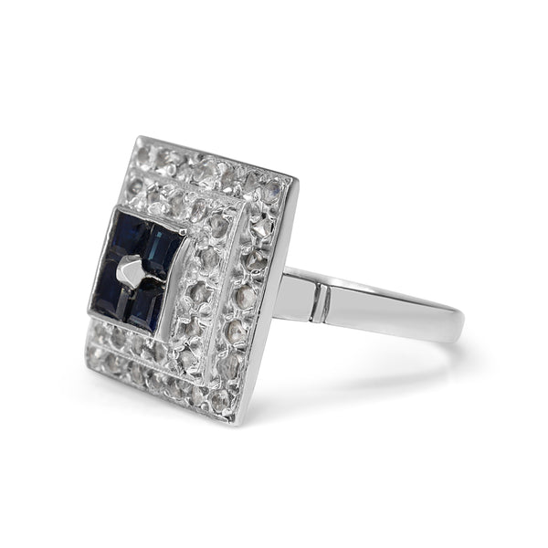 18ct White Gold and Palladium Sapphire and Rose Cut Diamond Ring